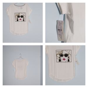 Ny & Com Blk Tassel Earring Face print tee shirt